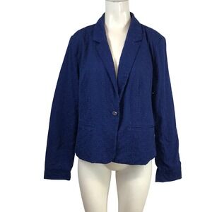 Draper James RSVP Womens Royal Blue Floral Eyelet Cotton Blazer Jacket XL